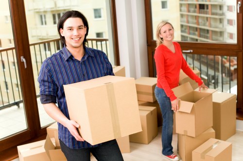 Moving team preparing furniture and boxes for a Battersea move